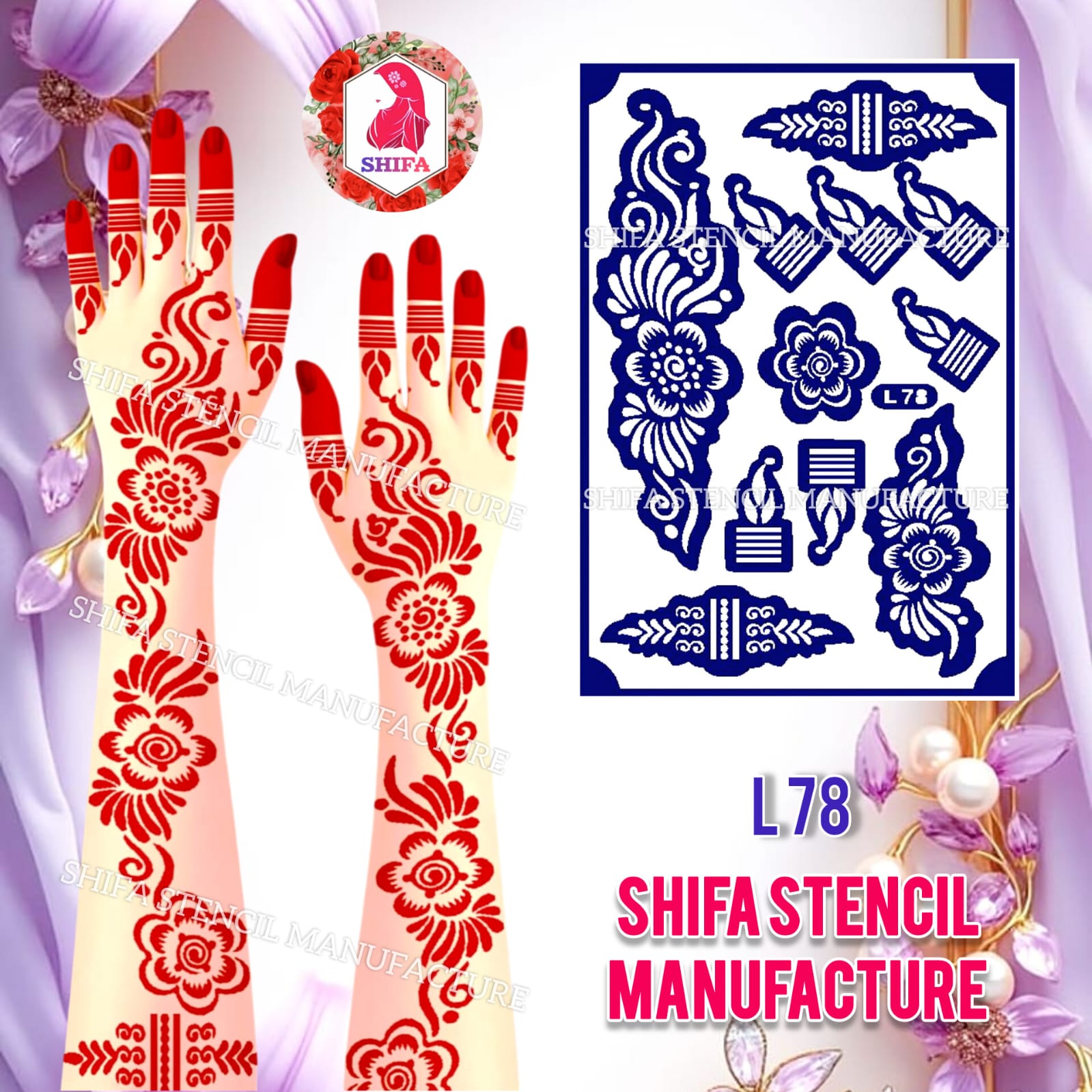 L 78 Whimsical Paisley, Sticker overview Henna Stencil - Shifa Stencil